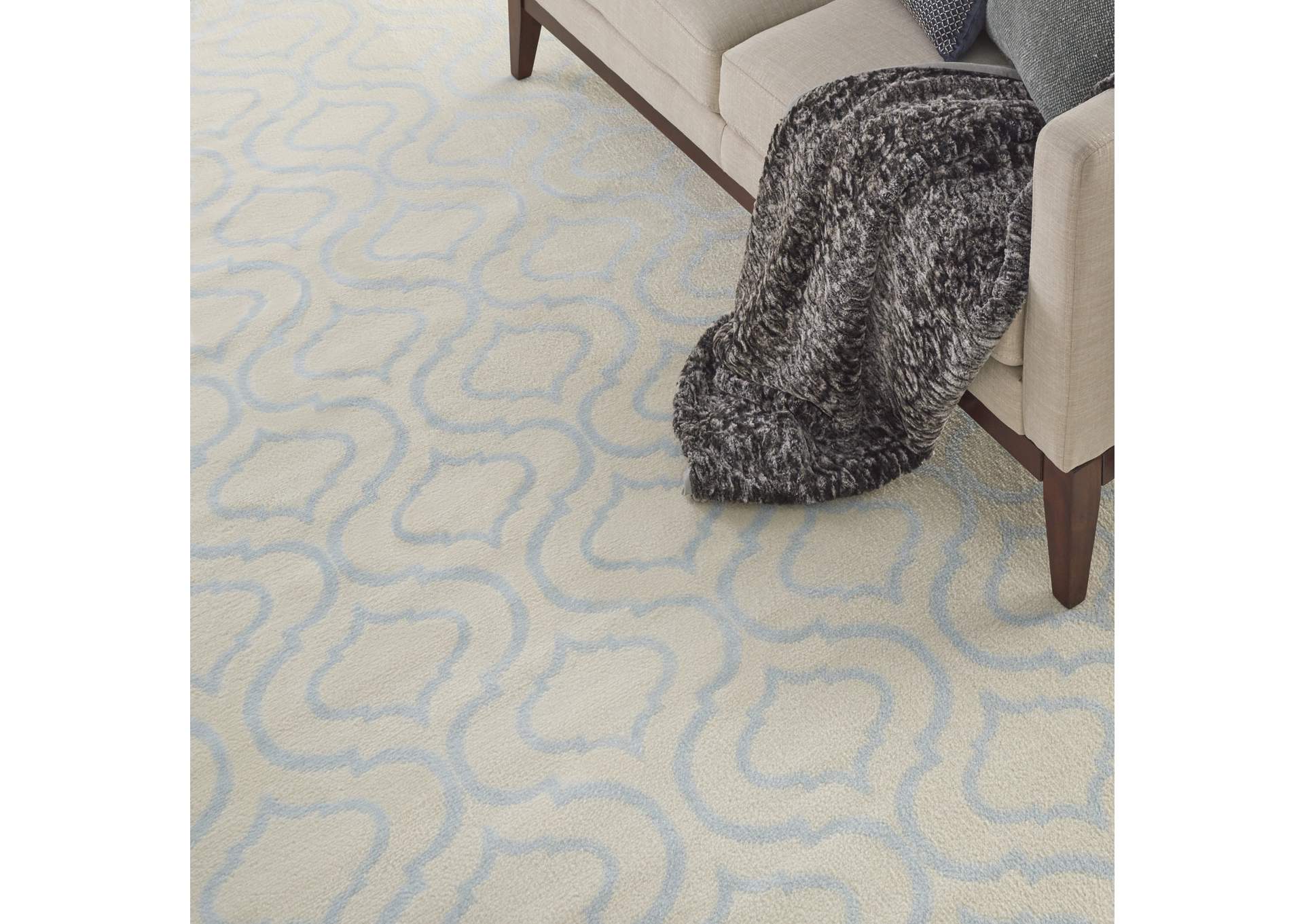 Nourison Jubilant JUB19 White and Blue 8'x10' Large Low-pile Rug,Nourison