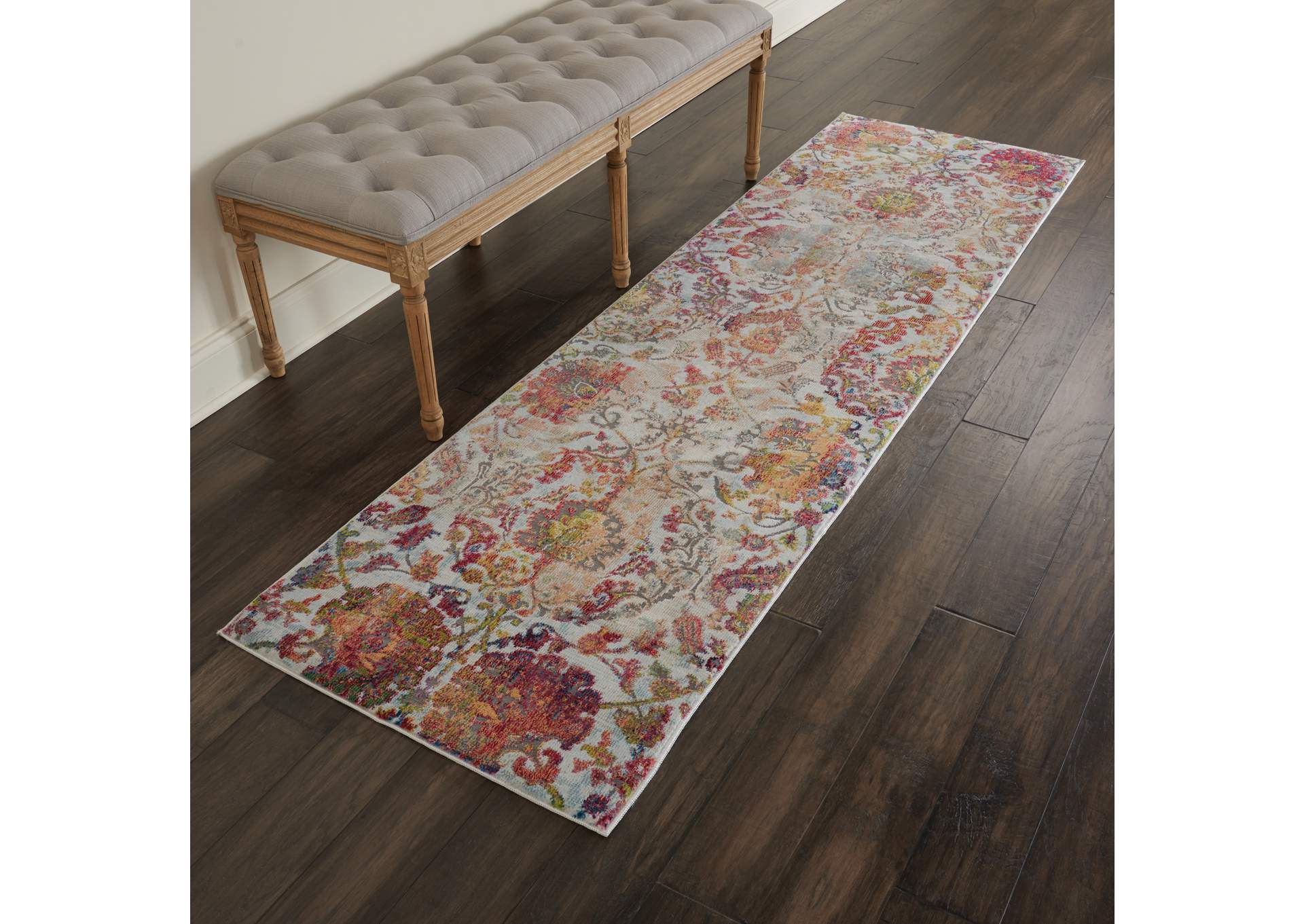 Nourison Ankara Global ANR06 White and Orange 6' Runner Low-pile Hallway Rug,Nourison