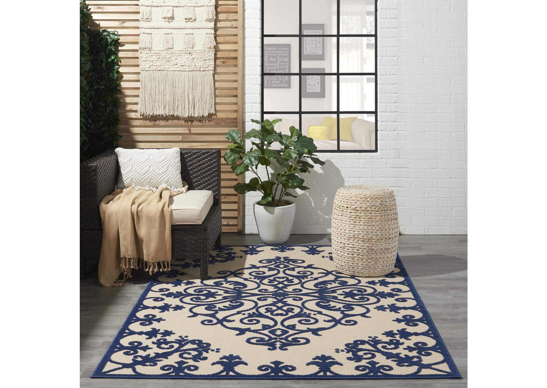 Nourison Aloha ALH12 Navy 4'x6' Indoor-outdoor Area Rug,Nourison