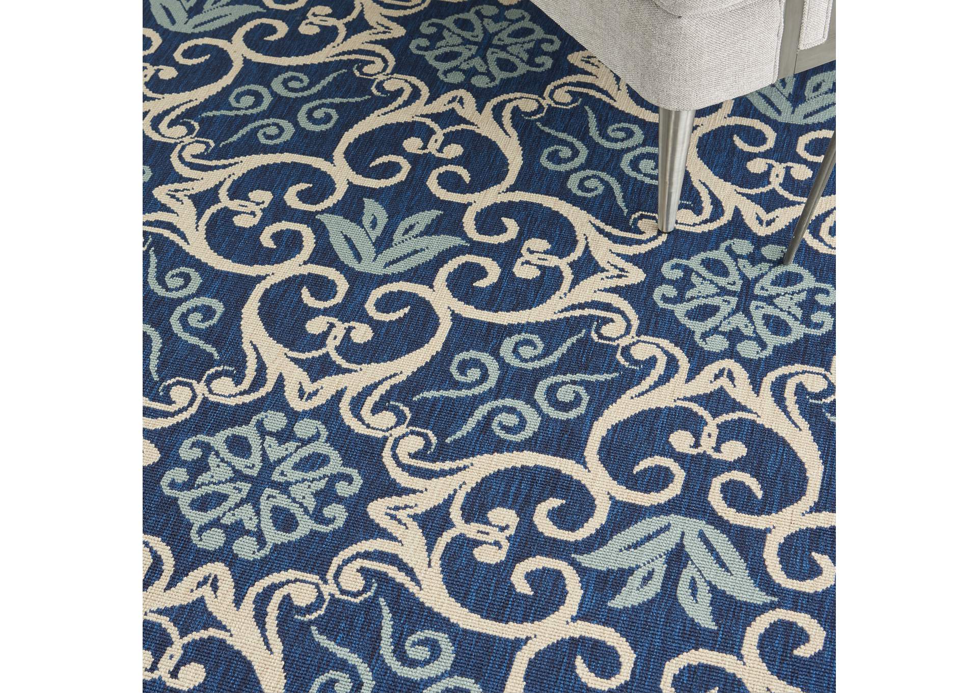 Nourison Caribbean CRB02 Navy Blue and White 8' Square Large Rug,Nourison