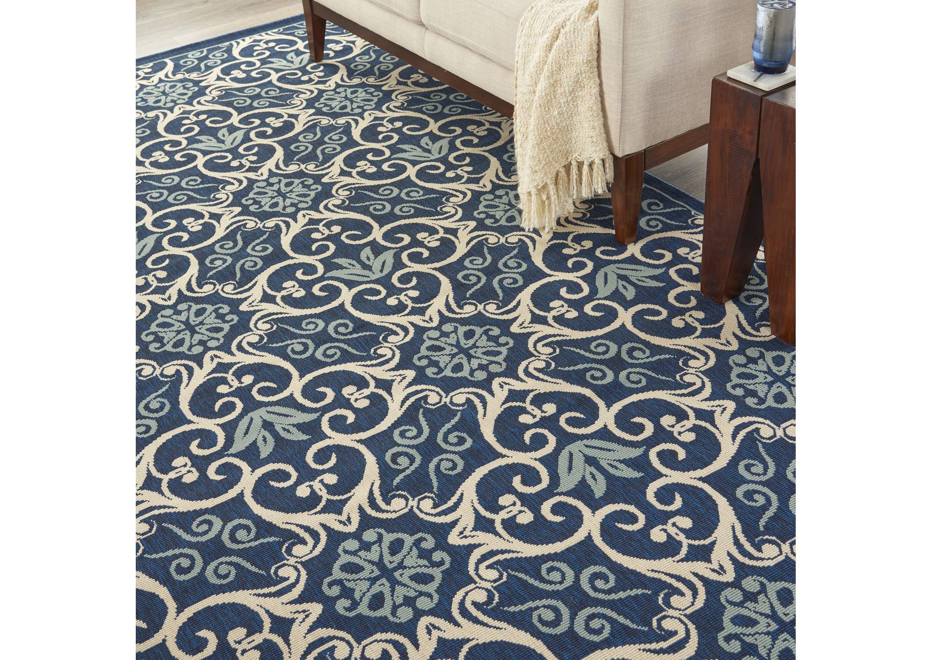 Nourison Caribbean CRB02 Dark Blue 7'x10' Large Rug,Nourison