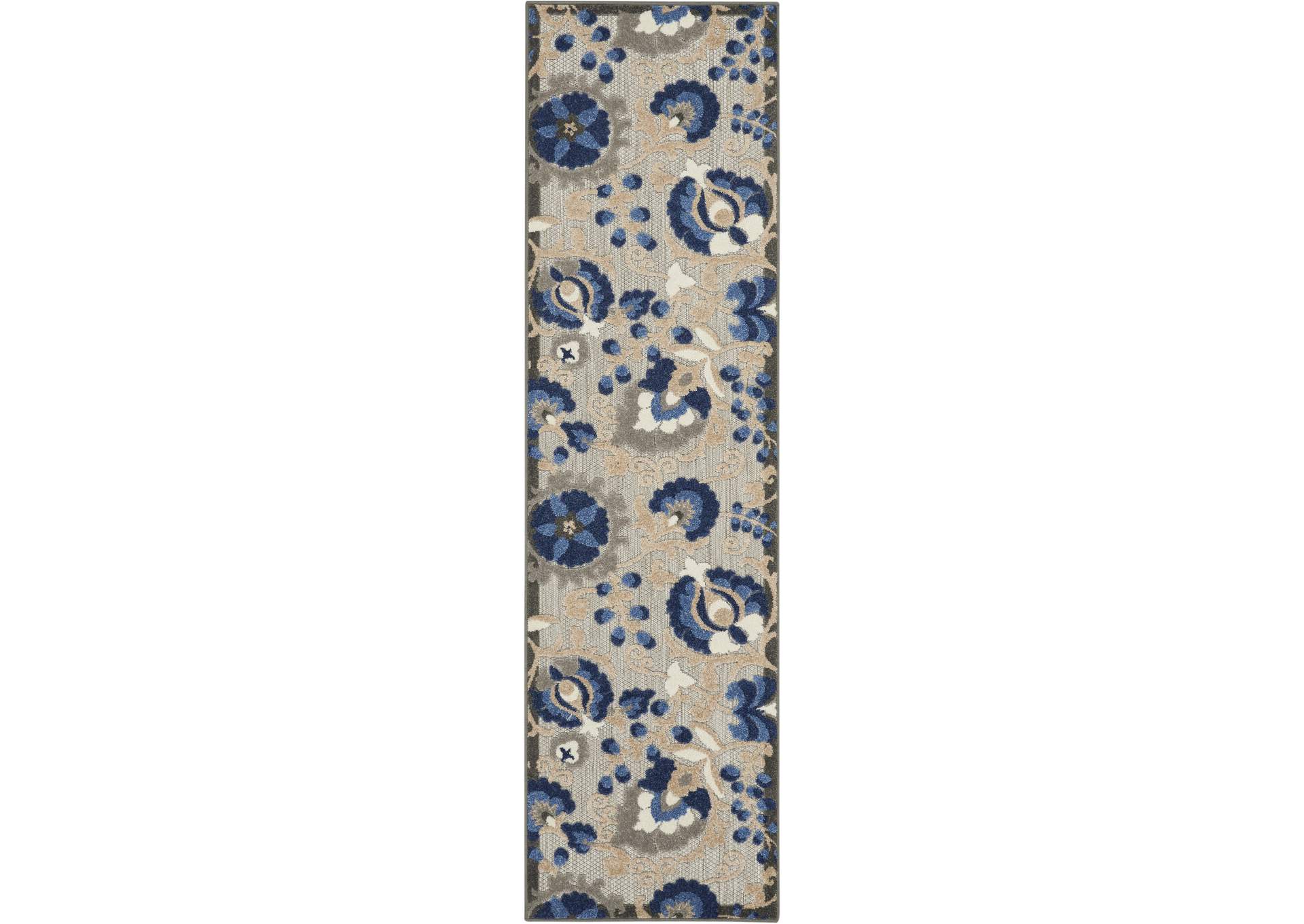 Nourison Aloha 6' Runner Blue Patio Area Rug,Nourison