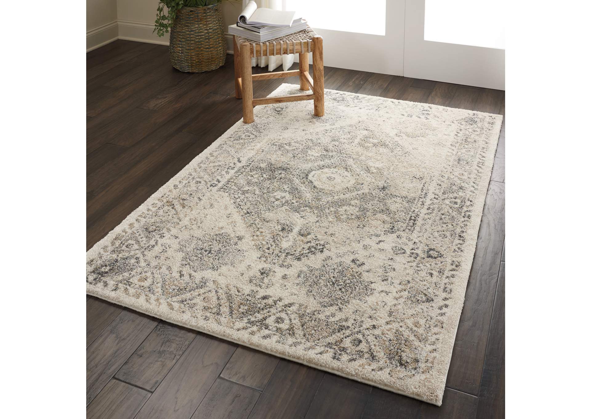 Nourison Fusion FSS11 Grey 4'x6' Farmhouse Area Rug,Nourison