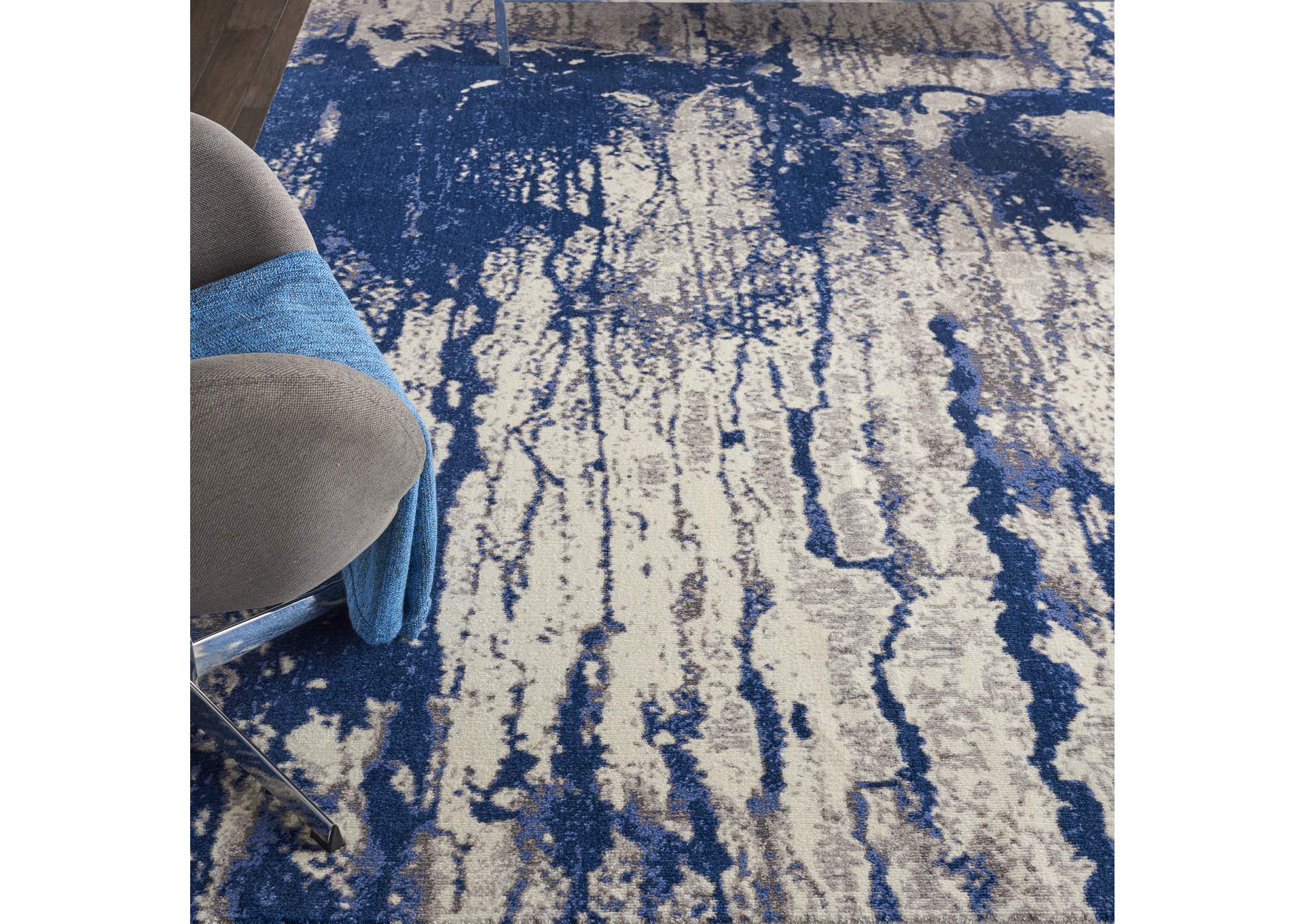 Nourison Twilight TWI29 Navy Blue and White 9'x12' Oversized Rug,Nourison