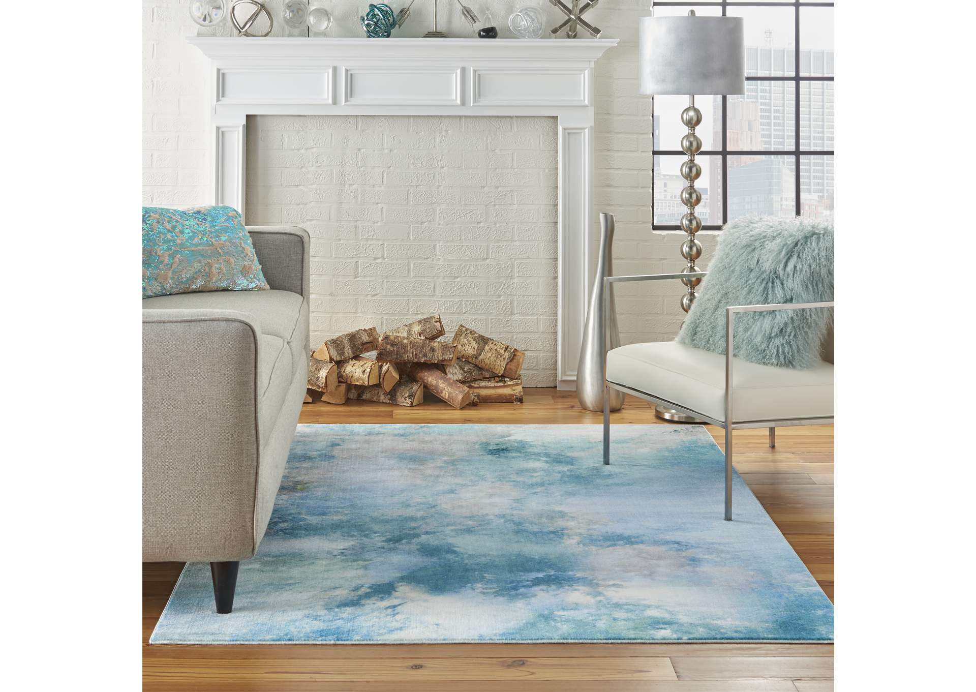 Nourison Le Reve LER02 Blue and Grey 4'x6' PhotoReal Area Rug,Nourison