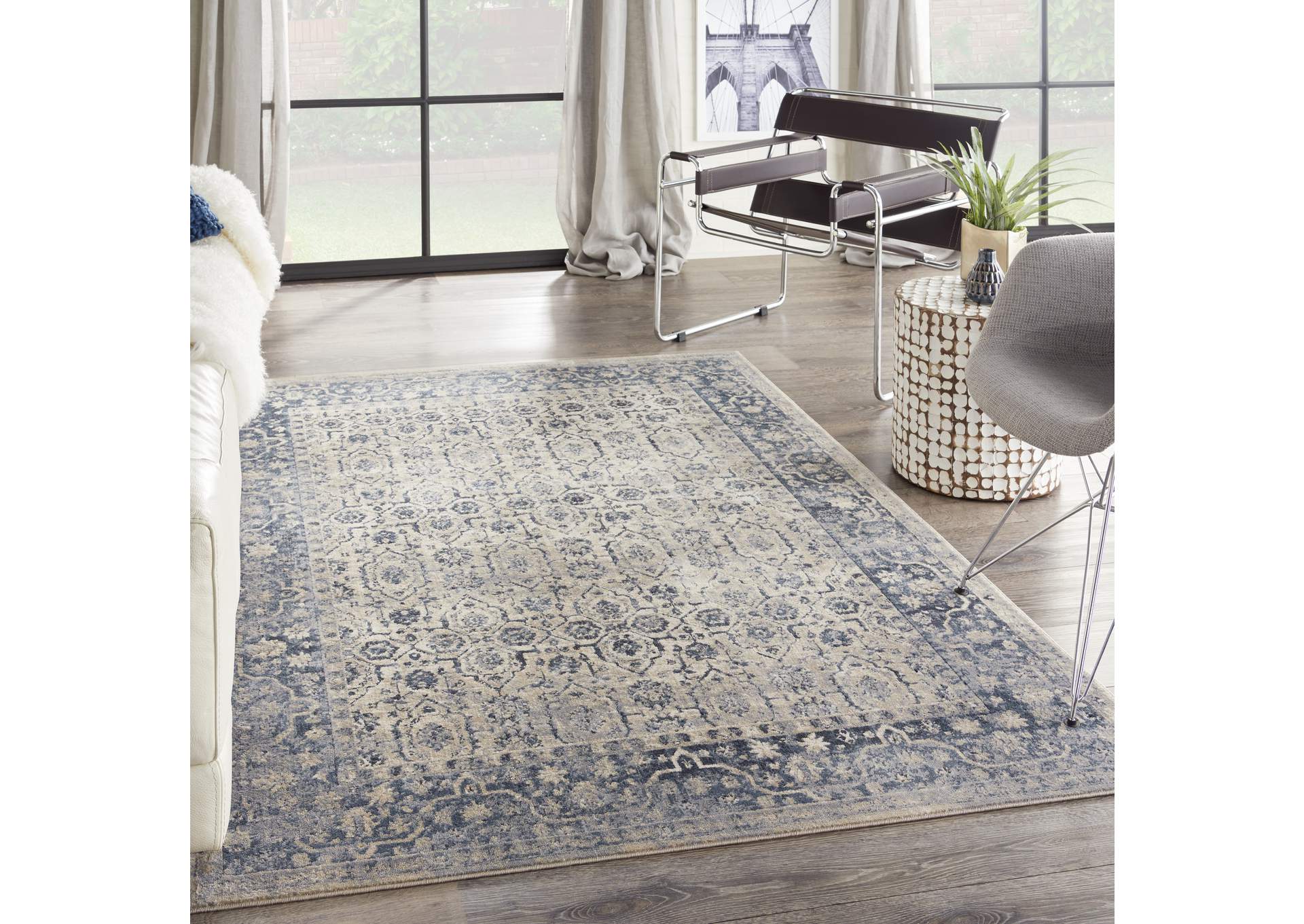 kathy ireland Home Malta MAI04 Blue and Ivory 5'x8' Area Rug,Nourison