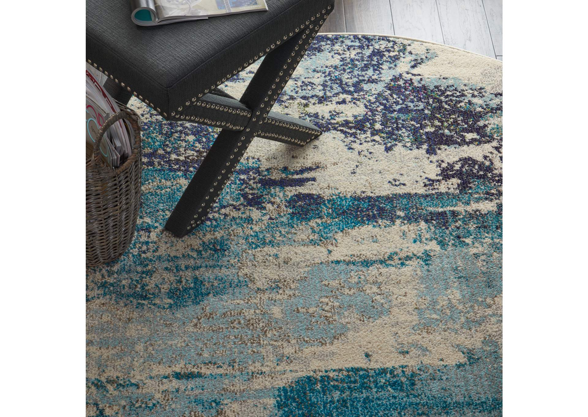 Nourison Celestial CES02 Blue and White 5' Round Beach Area Rug,Nourison