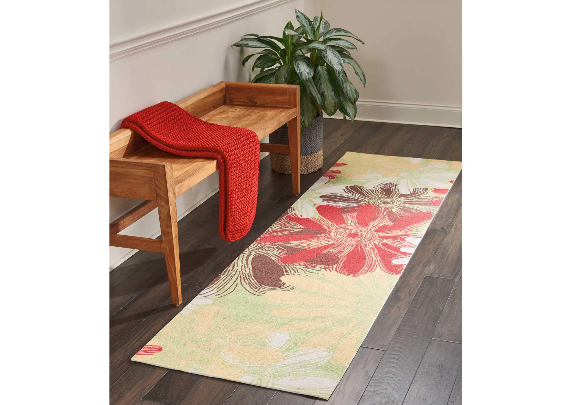 Nourison Home & Garden RS022 Green 8' Runner Hallway Rug,Nourison