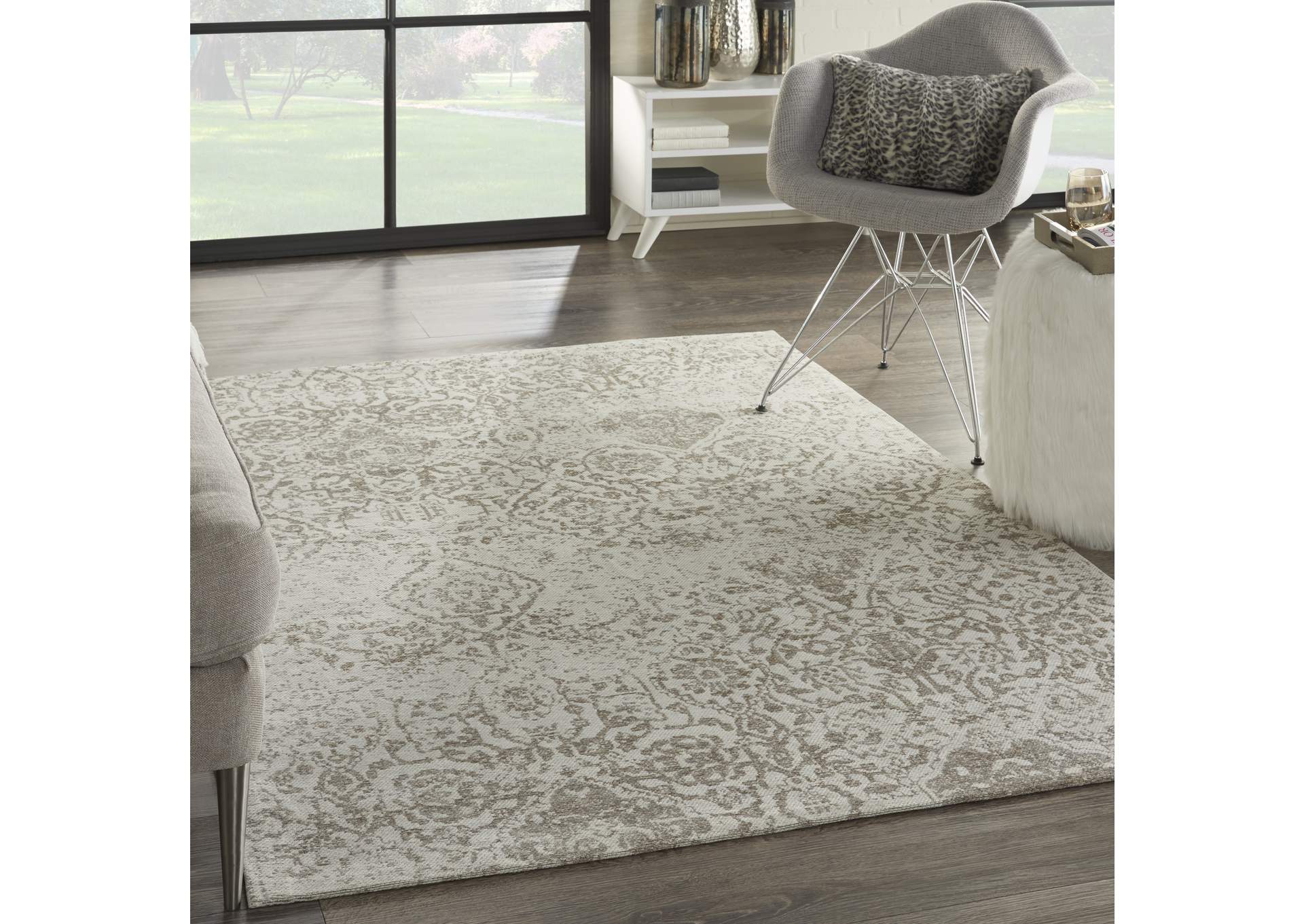 Nourison Damask DAS06 White 4'x6' Vintage Area Rug,Nourison