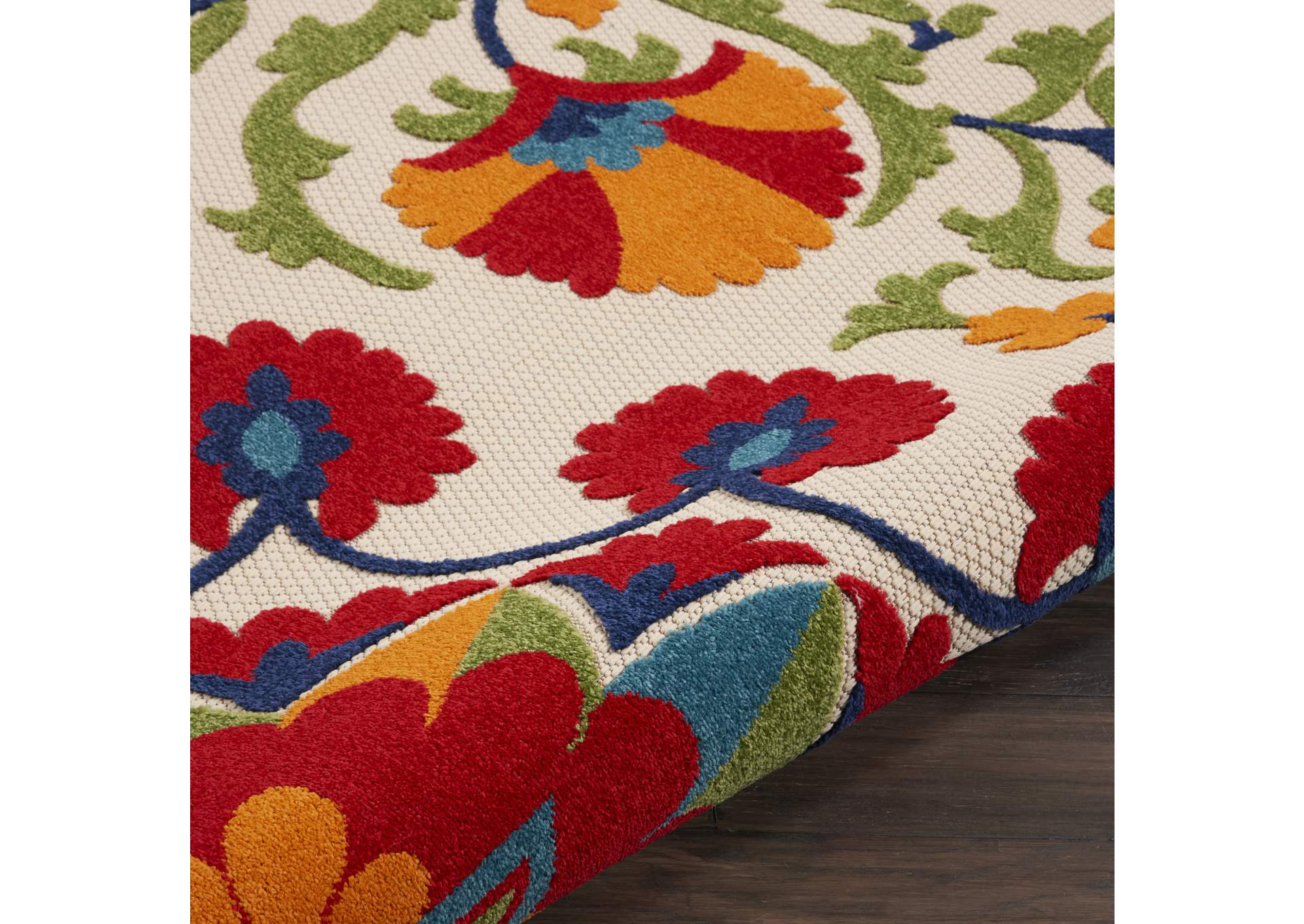 Nourison Aloha ALH20 8' Round Red Multicolor Easy-care Indoor-outdoor Rug,Nourison