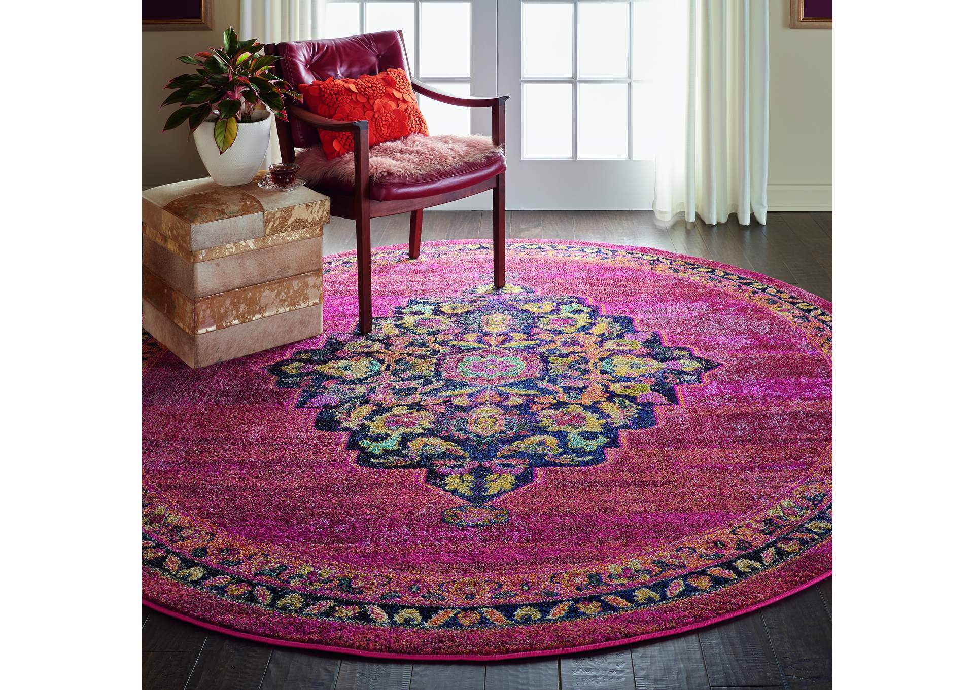 Nourison Passionate PST01 Pink Multicolor 8' Round Large Rug,Nourison