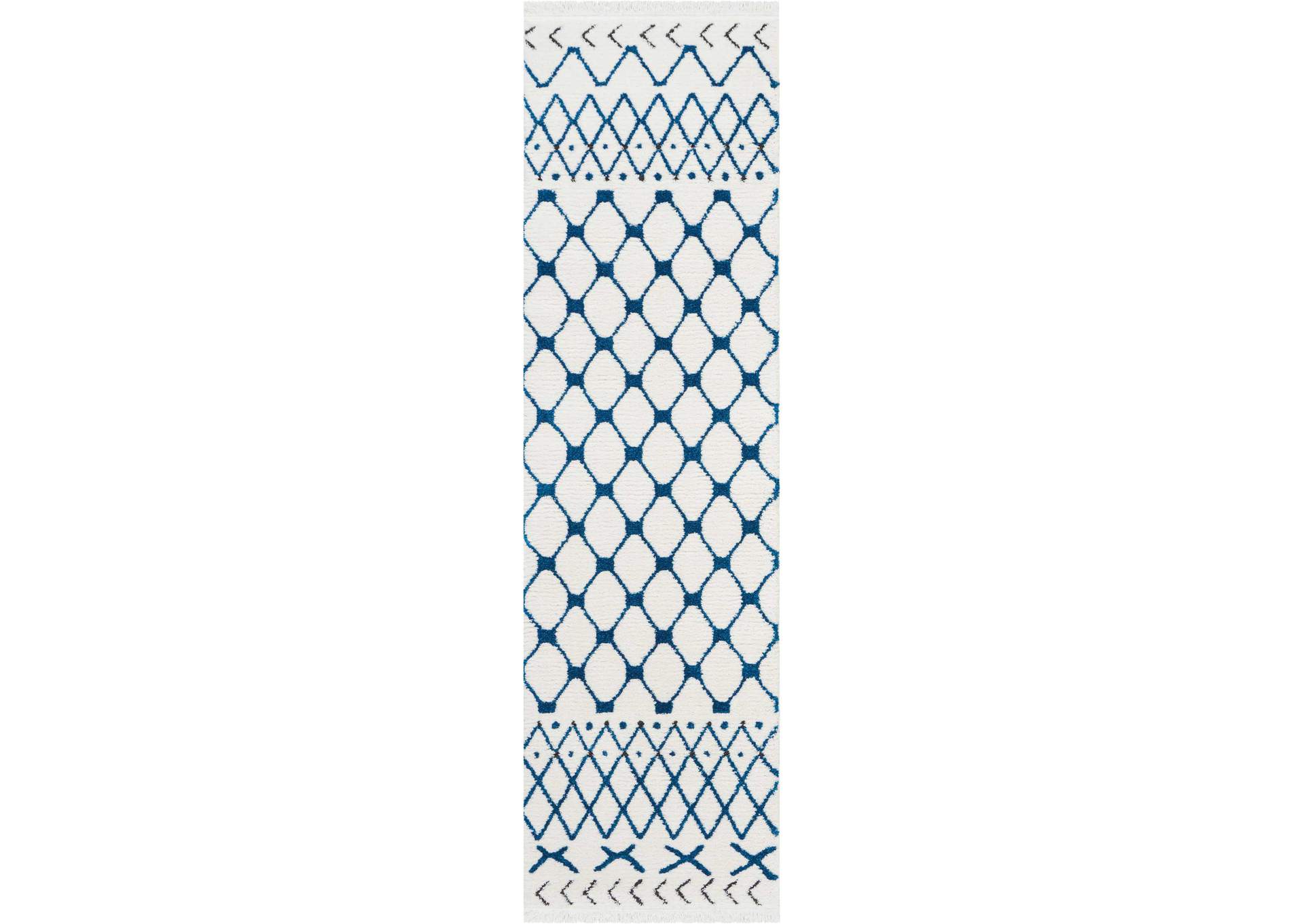 Nourison Kamala DS500 White and Blue 8' Runner Hallway Rug,Nourison