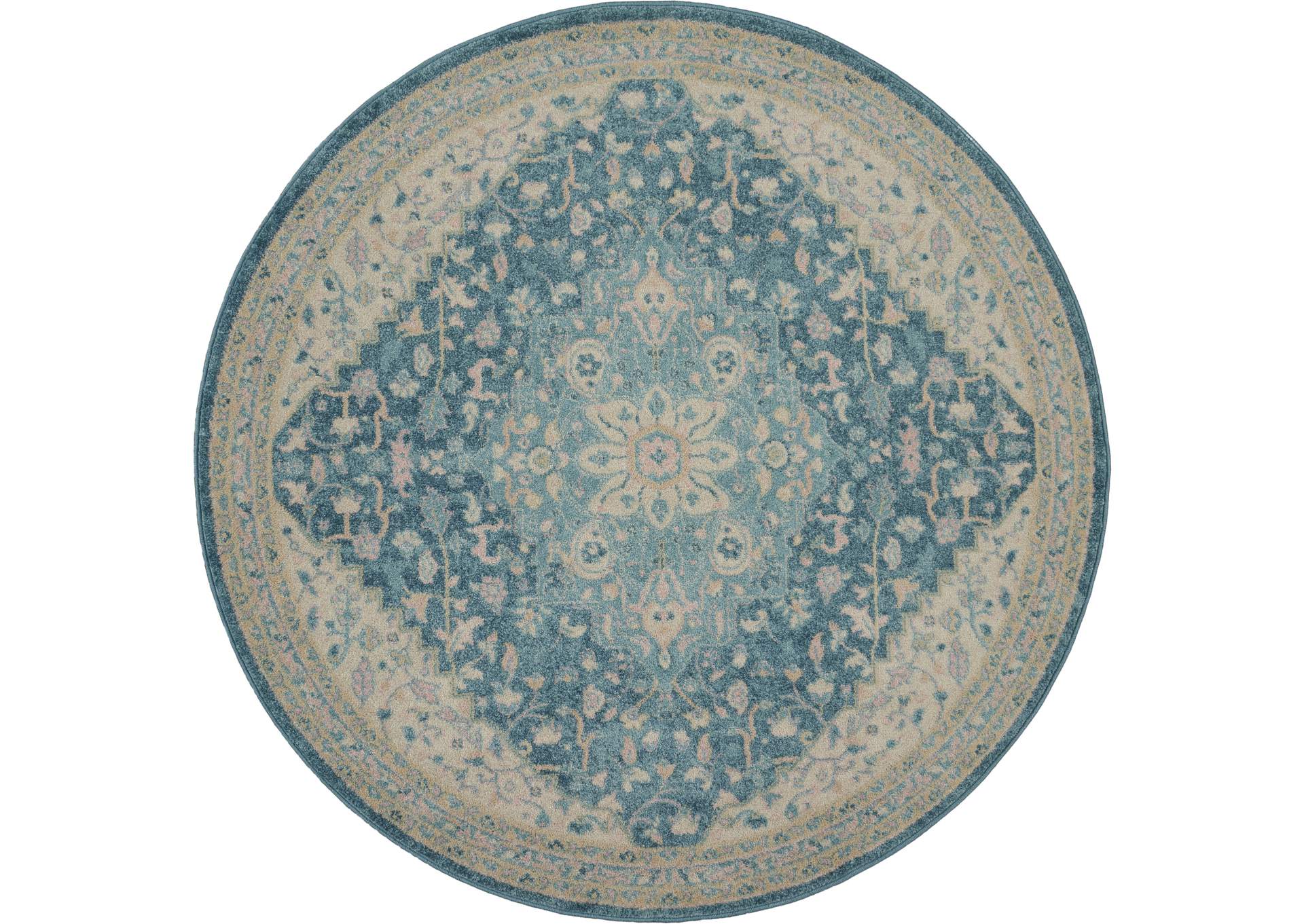 Nourison Tranquil TRA07 Turquoise Blue and White 5' Round Oushak Area Rug,Nourison