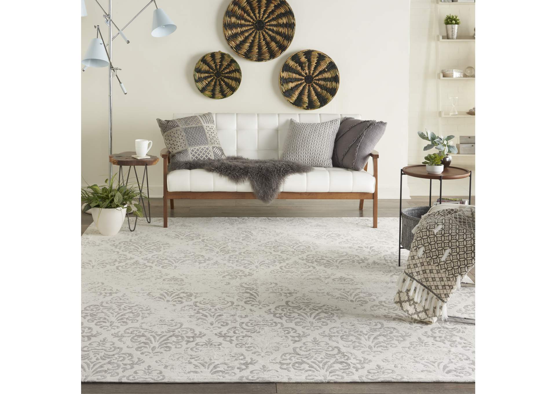 Nourison Damask DAS03 White 8'x10' Large Flat Rug,Nourison