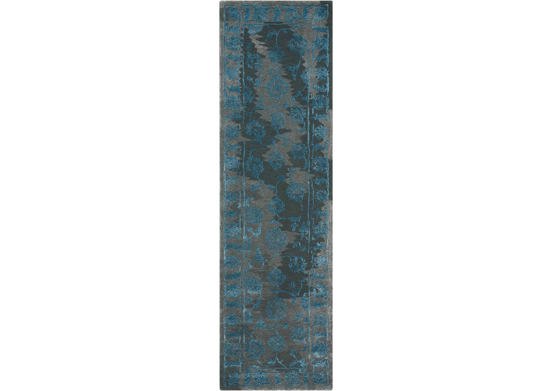 Nourison Opaline OPA12 Black and Blue 8' Runner Hallway Rug,Nourison