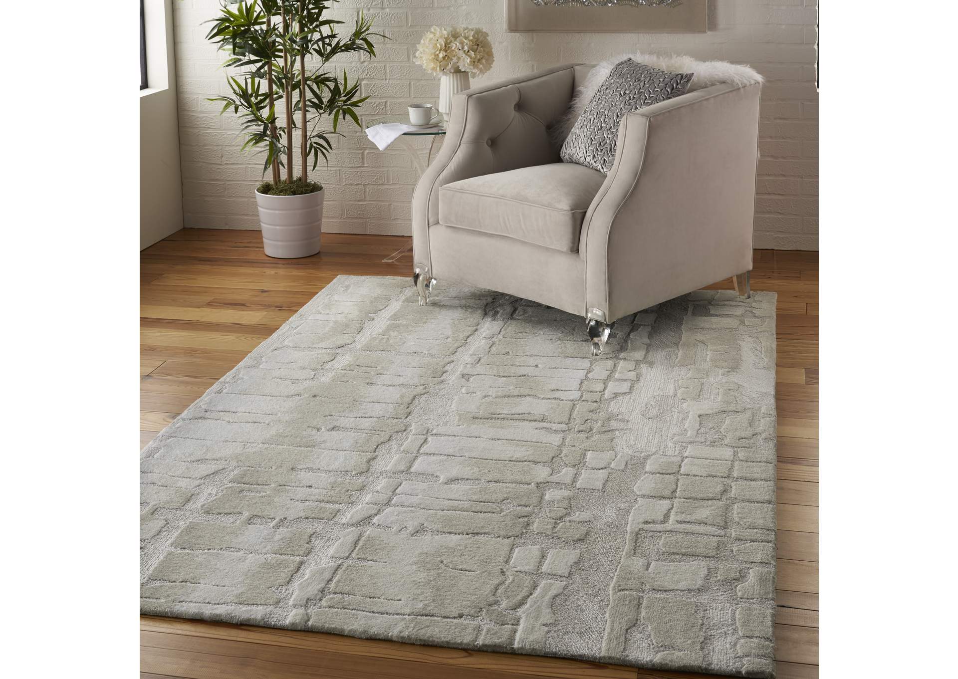 Nourison Symmetry SMM04 Ivory and Beige 5'x8' Area Rug,Nourison