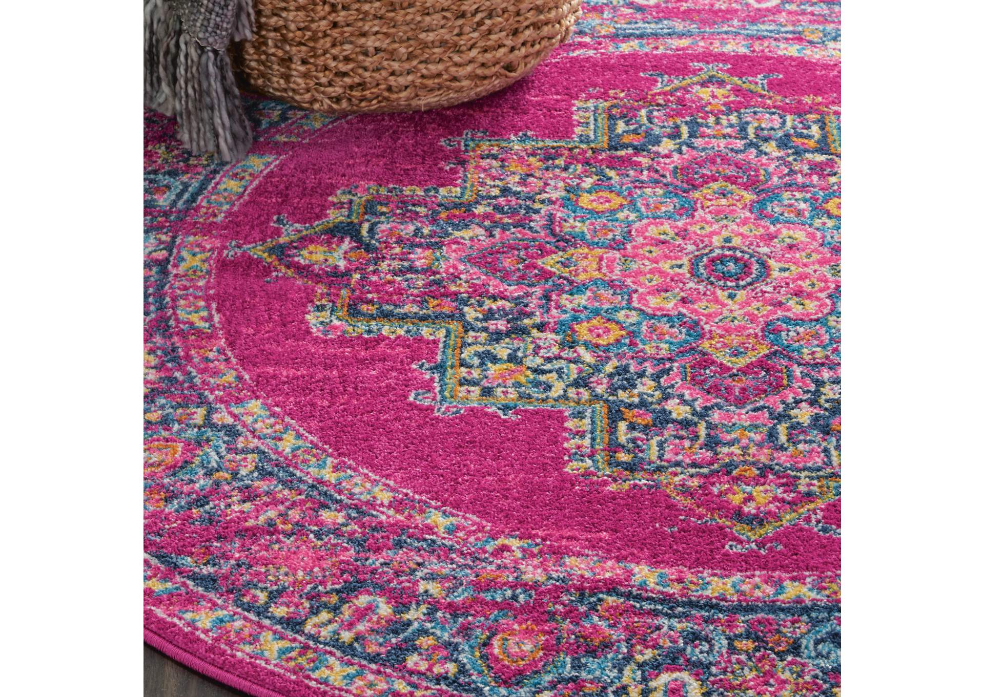 Nourison Passion PSN03 Pink 4' Round Boho Area Rug,Nourison