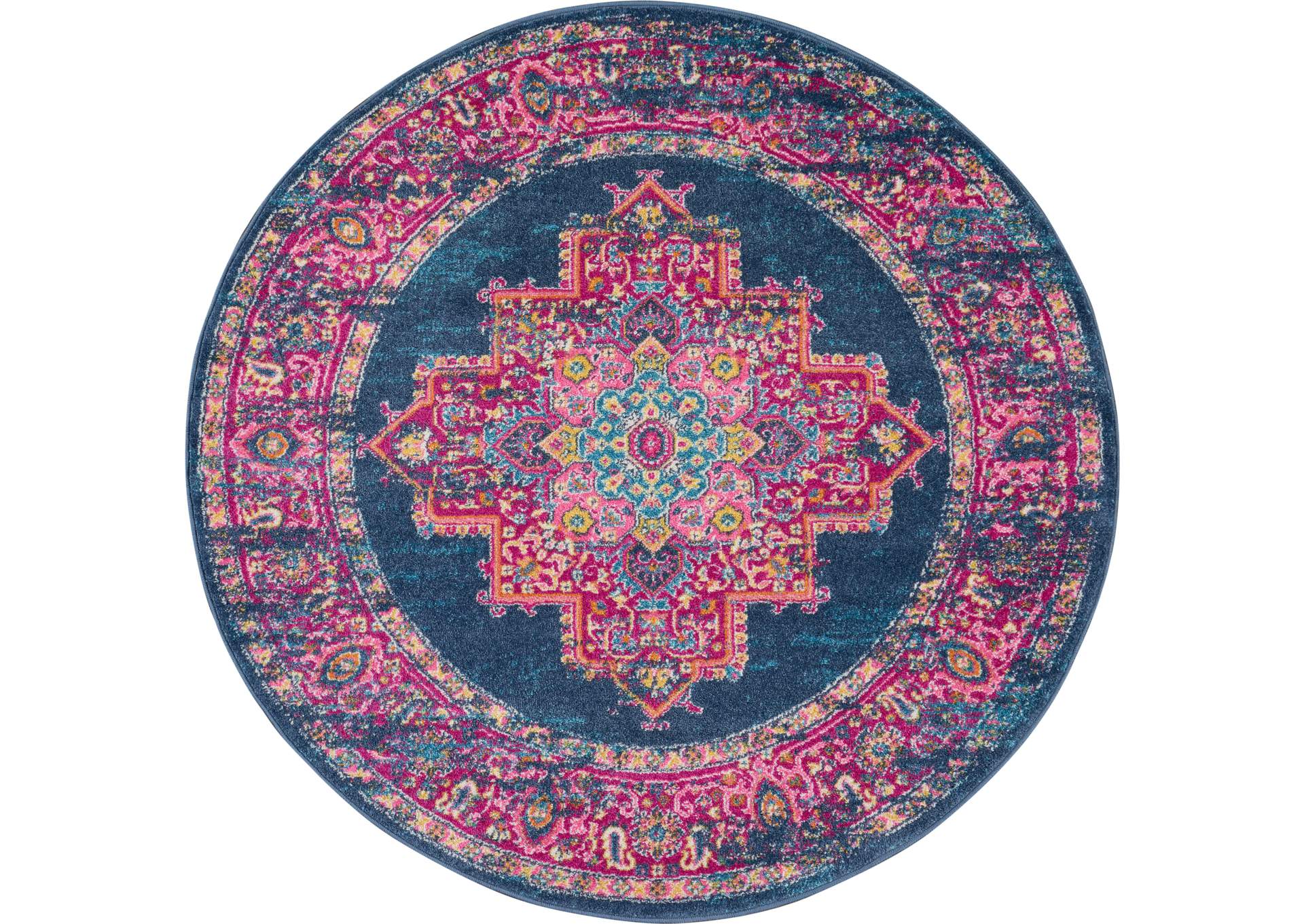 Nourison Passion PSN03 Blue and Pink 5' Round Boho Area Rug,Nourison