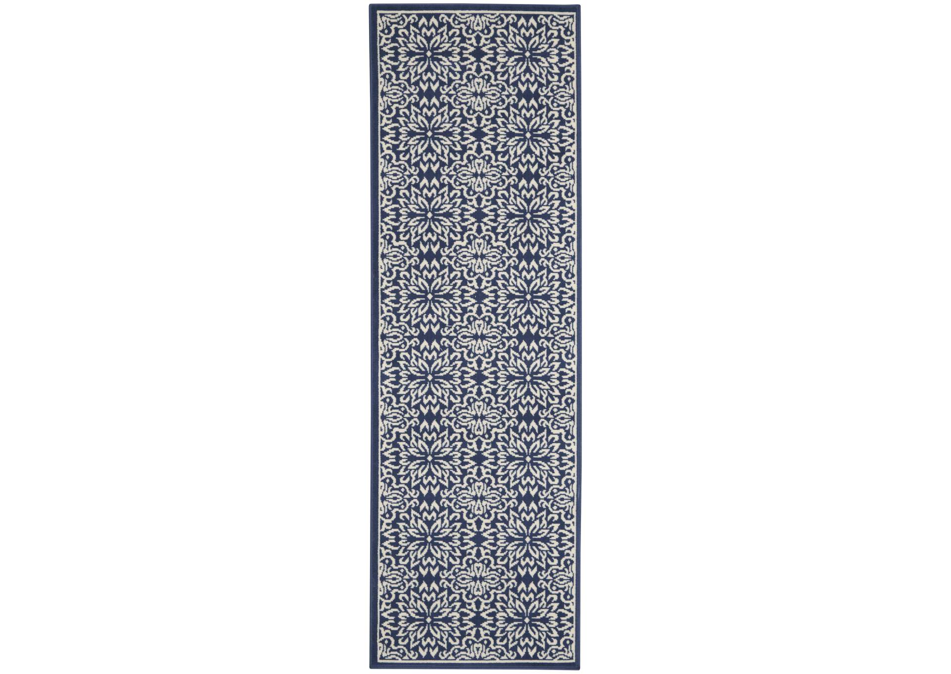 Nourison Jubilant 7' Runner Navy Ivory Transitional Area Rug,Nourison