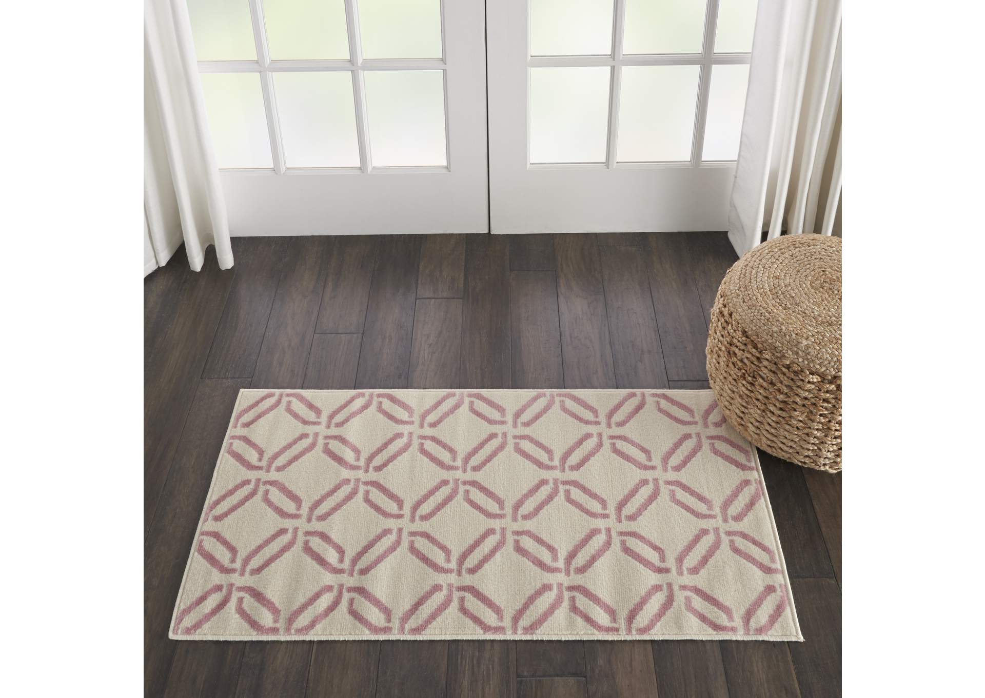 Nourison Jubilant 2' x 4' Small White and Pink Trellis Area Rug,Nourison