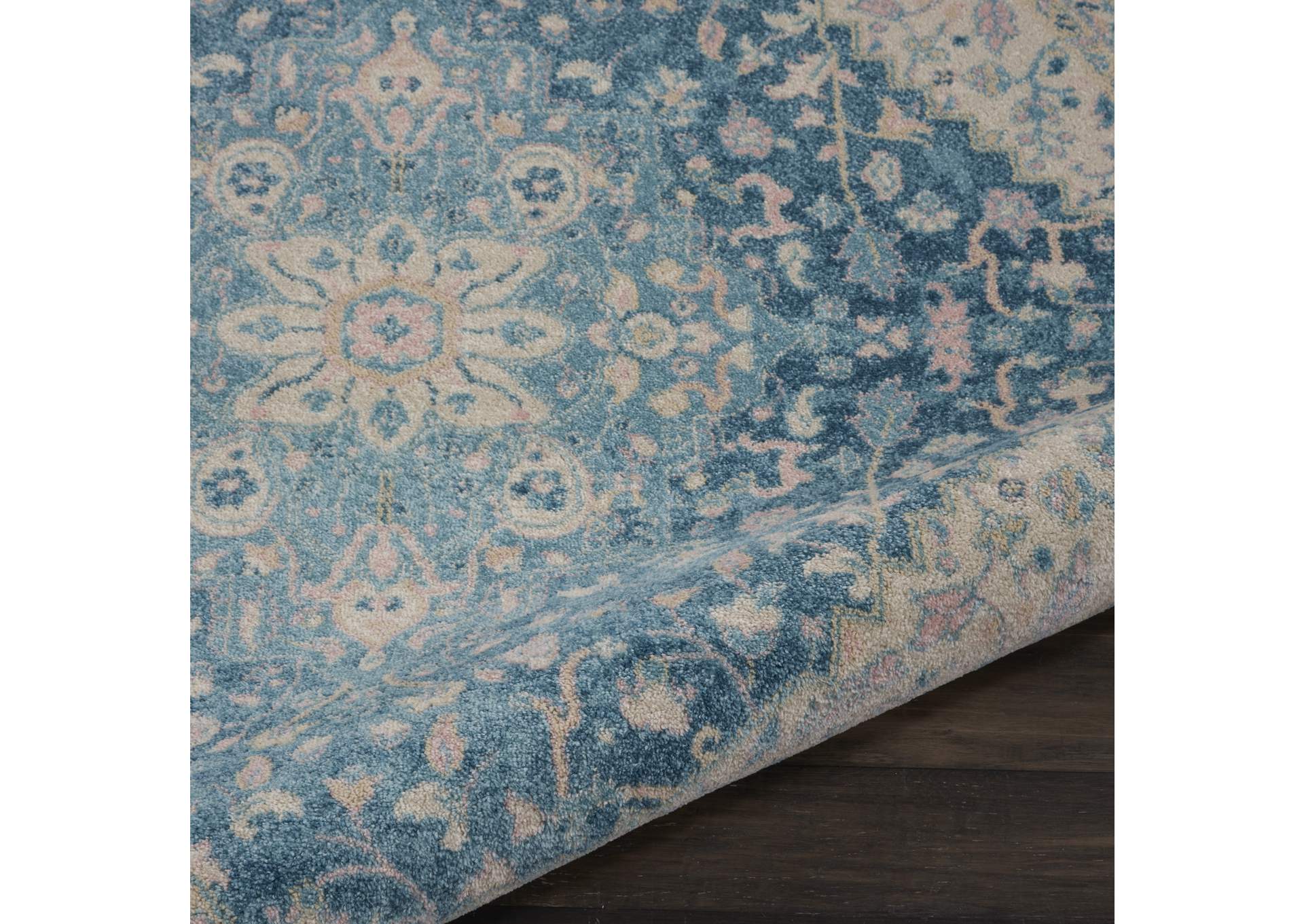 Nourison Tranquil TRA07 Turquoise Blue and White 5' Round Oushak Area Rug,Nourison