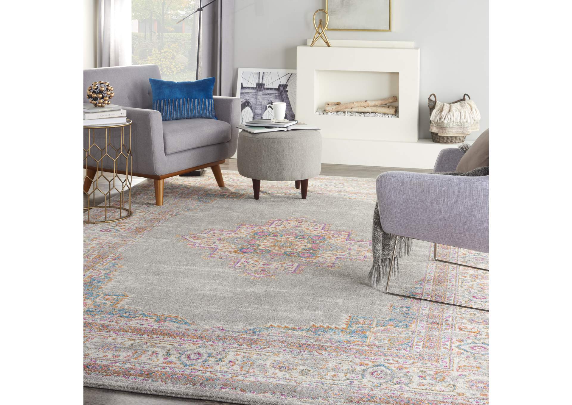 Nourison Passion PSN03 Grey 6' Runner Hallway Rug,Nourison