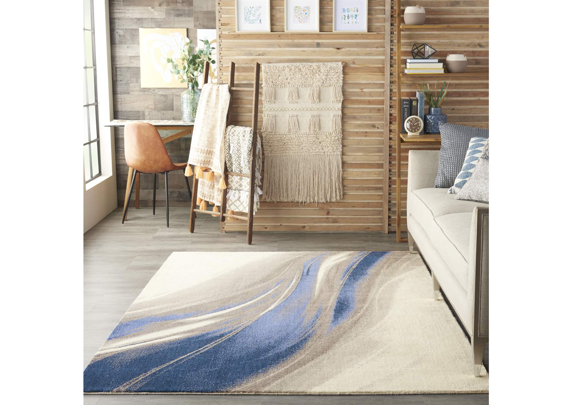 Nourison Twilight TWI28 Ivory and Blue 6'x8' Beach Area Rug,Nourison