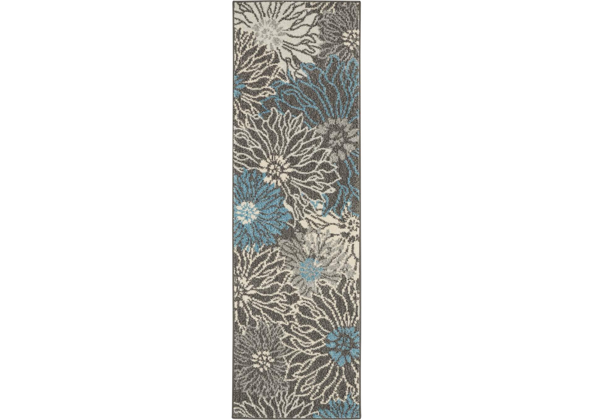 Nourison Passion 6' Runner Charcoal and Blue Area Rug,Nourison