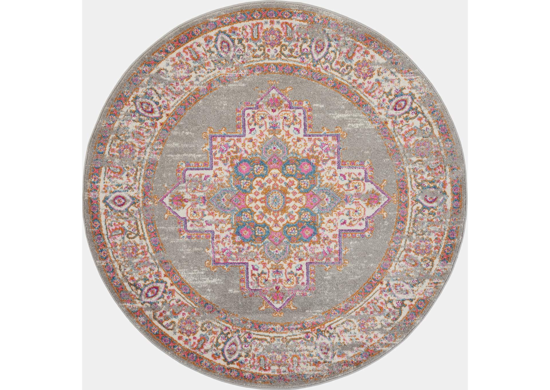 Nourison Passion PSN03 Grey 8' Round Large Rug,Nourison