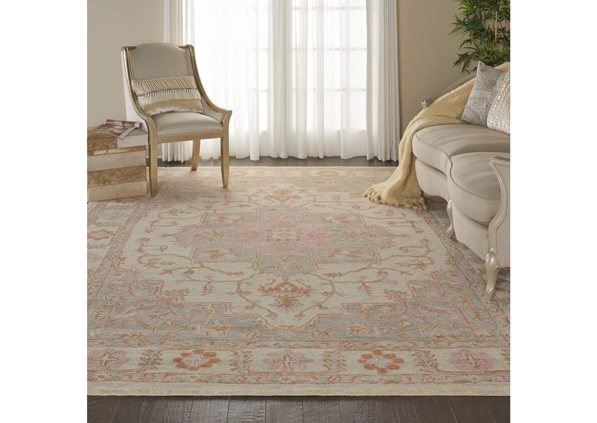 Nourison Jazmine JAZ01 Orange and Cream 9'x12' Oversized Wool Rug,Nourison