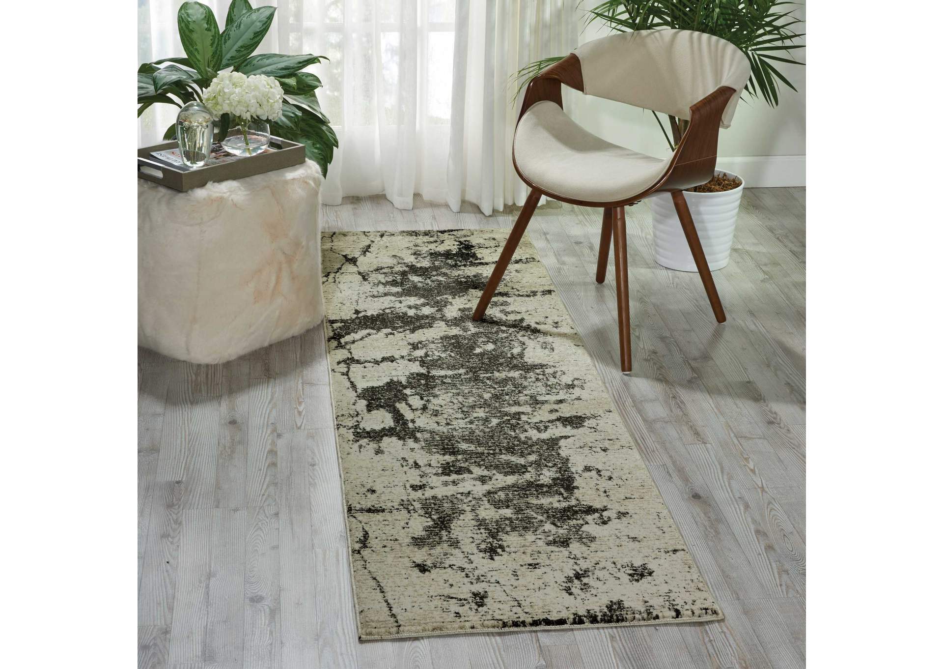 Nourison Maxell MAE07 Grey and White 8' Runner Hallway Rug,Nourison