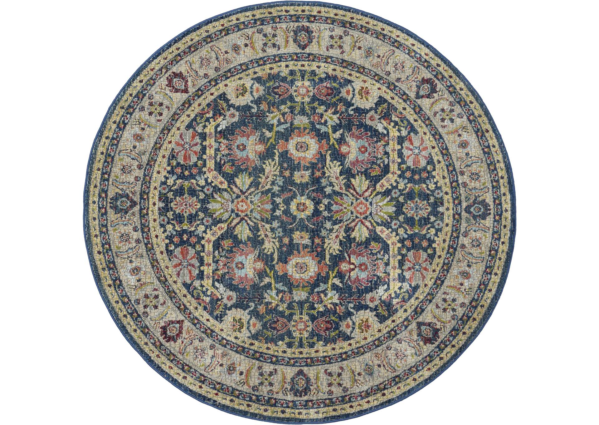 Nourison Ankara Global ANR13 Navy Blue Multicolor 6' Round Persian Area Rug,Nourison