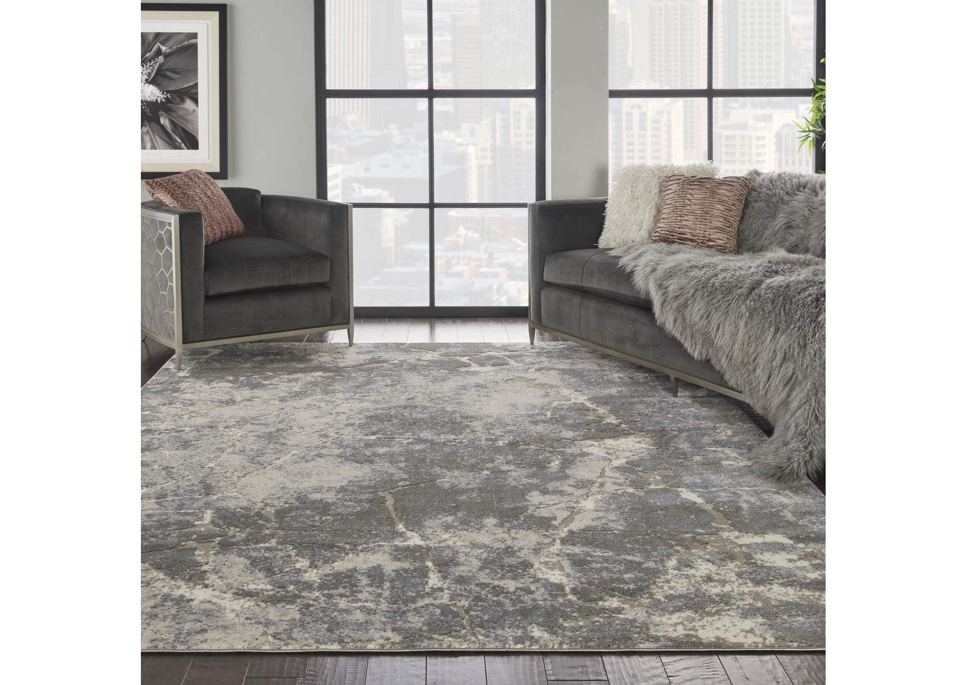kathy ireland Home Sahara KI394 Grey and White 9'x13' Oversized Rug,Nourison