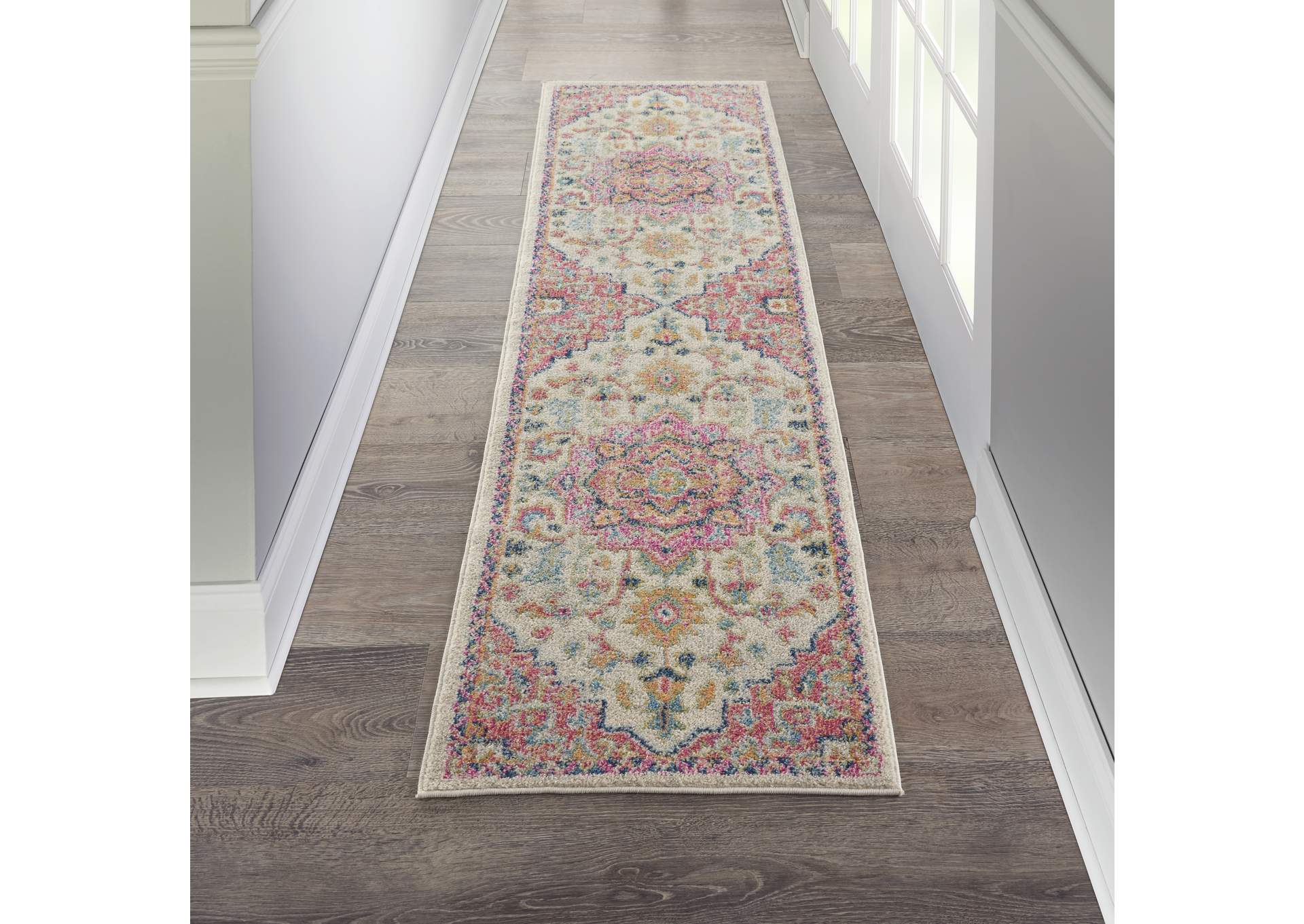 Nourison Passion 8' Runner Ivory, Pink Bohemian Area Rug,Nourison