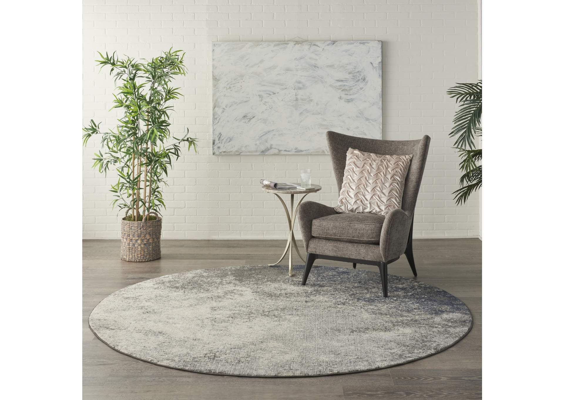 Nourison Passion 8' Round Charcoal and Ivory Area Rug,Nourison