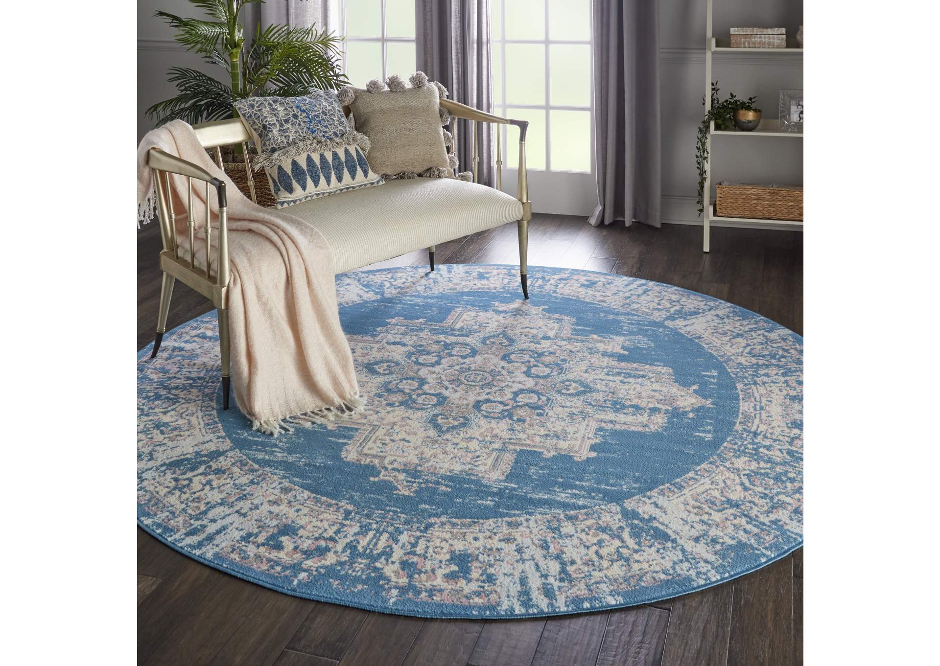 Nourison Grafix GRF14 Blue 8' Round Large Rug,Nourison