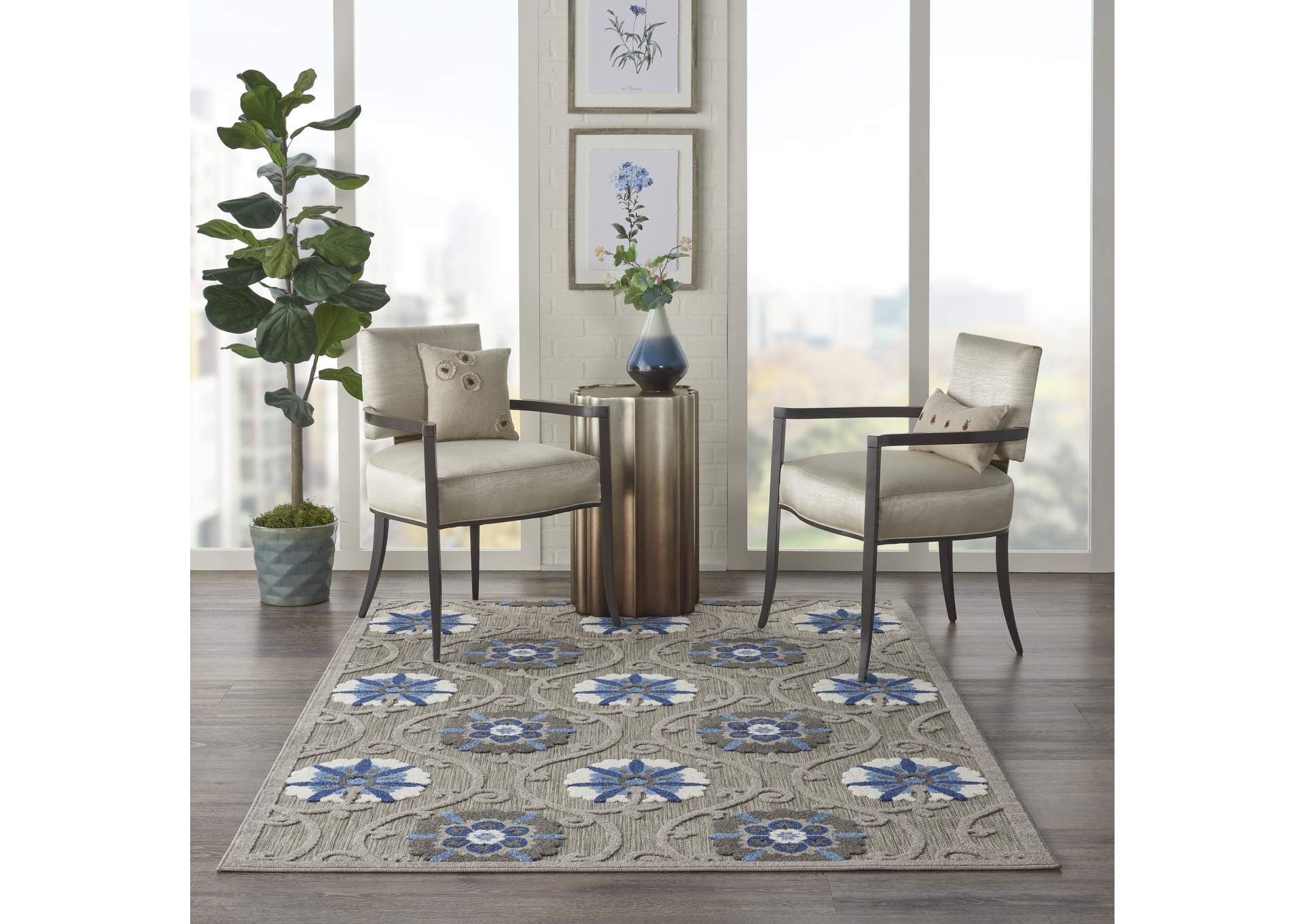 Nourison Aloha 4'x6' Grey Patio Area Rug,Nourison