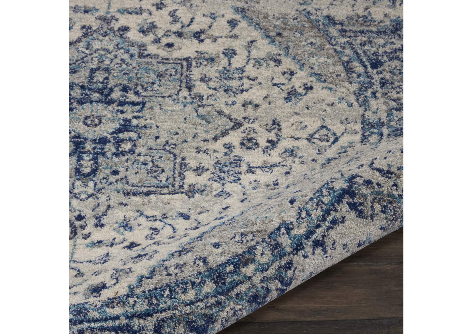 Nourison Tranquil TRA06 Navy Blue and White 5' Round Persian Area Rug,Nourison
