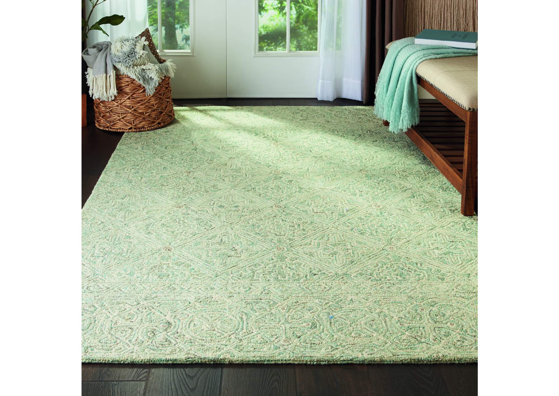 Nourison Azura AZM01 Teal and White 5'x8' Farmhouse Area Rug,Nourison