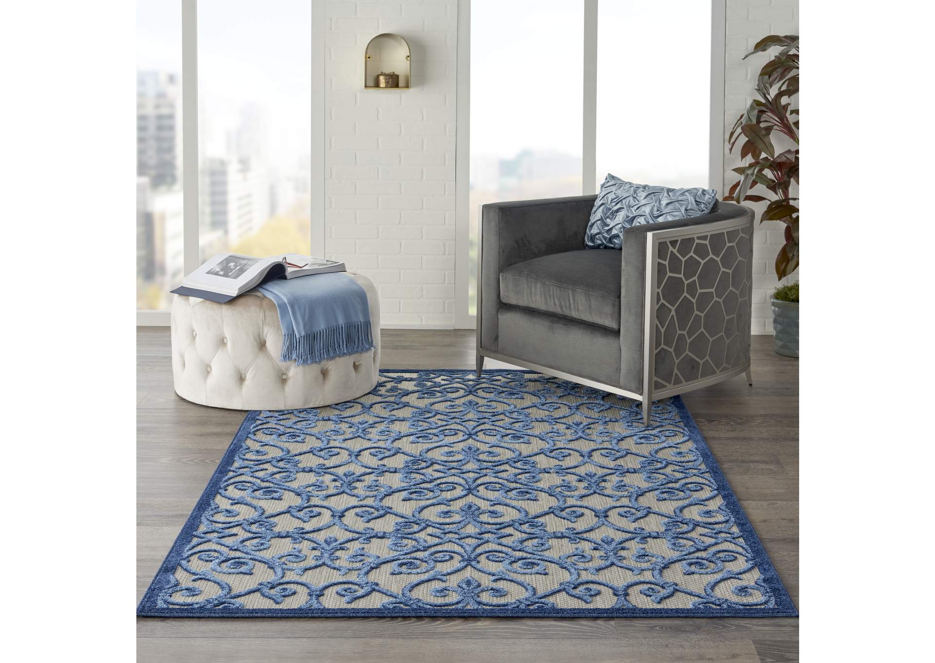 Nourison Aloha 4'x6' Blue Patio Area Rug,Nourison