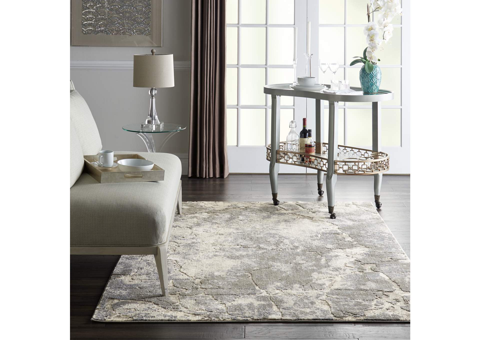 kathy ireland Home Sahara KI394 Grey and White 4'x6' Area Rug,Nourison