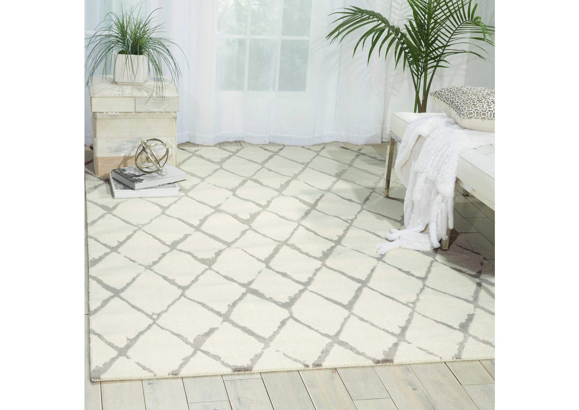 Nourison Twilight TWI15 Silver and White 6'x8' Area Rug,Nourison