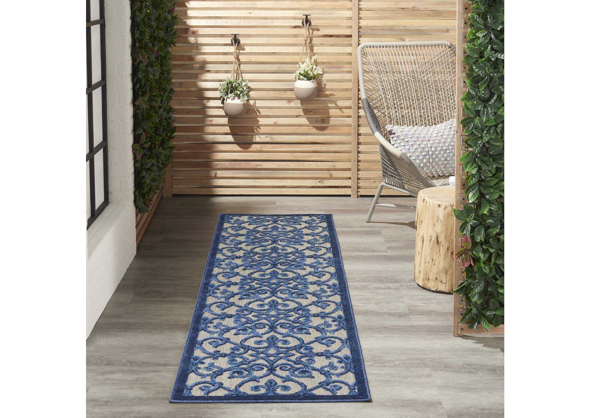 Nourison Aloha 8' Runner Blue Patio Area Rug,Nourison