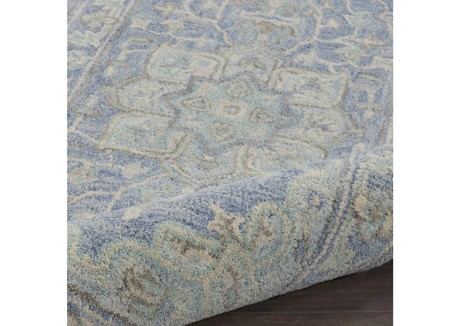Nourison Jazmine JAZ01 Light Blue 8' Runner Wool Hallway Rug,Nourison