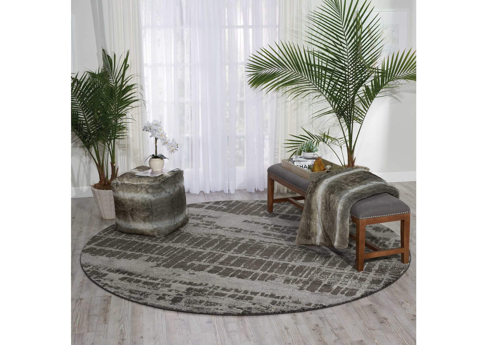 Nourison Twilight TWI10 Charcoal and Grey 8' Round Large Rug,Nourison
