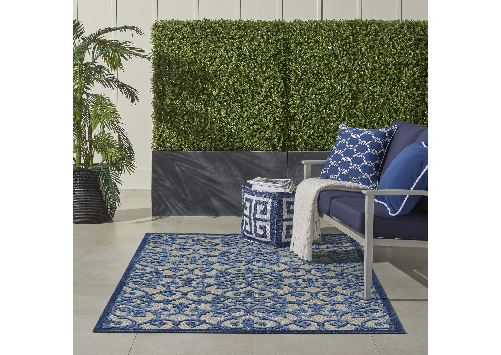 Nourison Aloha 4'x6' Blue Patio Area Rug,Nourison