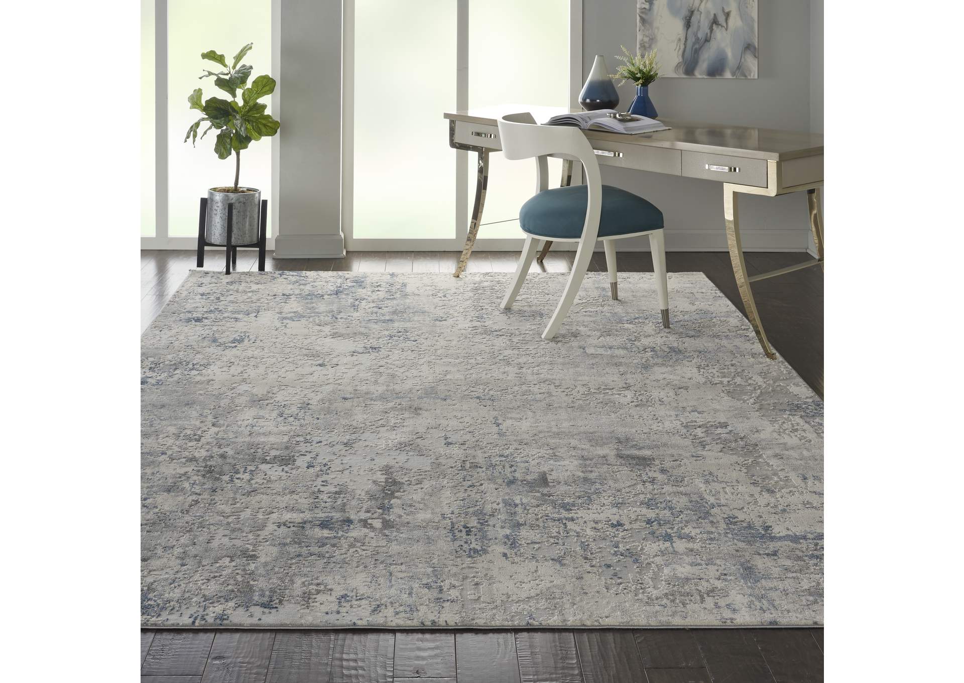 Nourison Rustic Textures RUS07 Slate Blue and Ivory 9'x13' Oversized Rug,Nourison