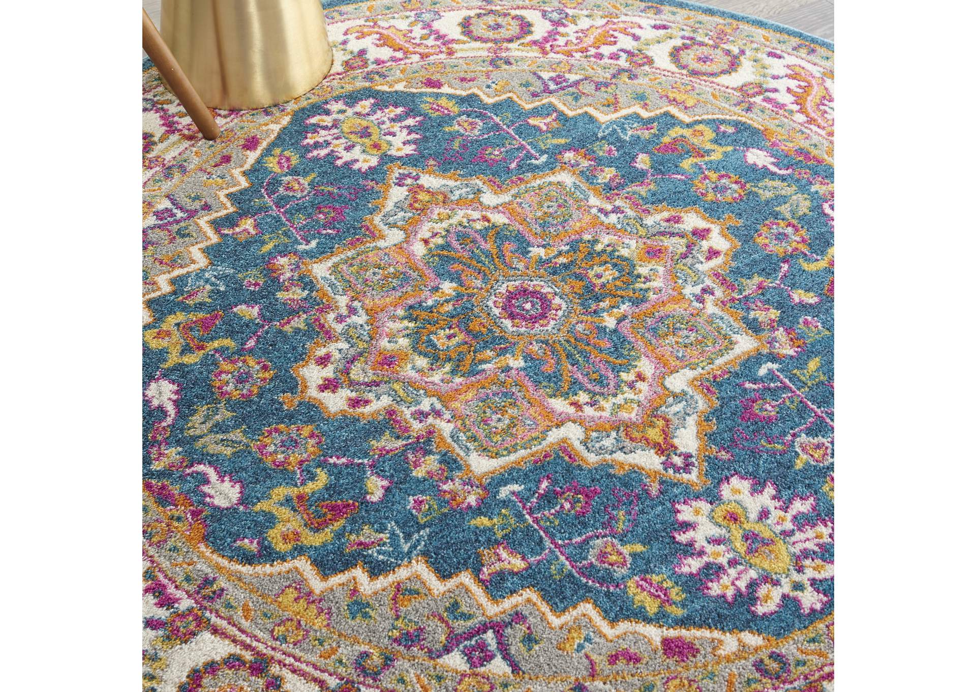 Nourison Passion PSN20 Teal Multicolor 5' Round Persian Area Rug,Nourison