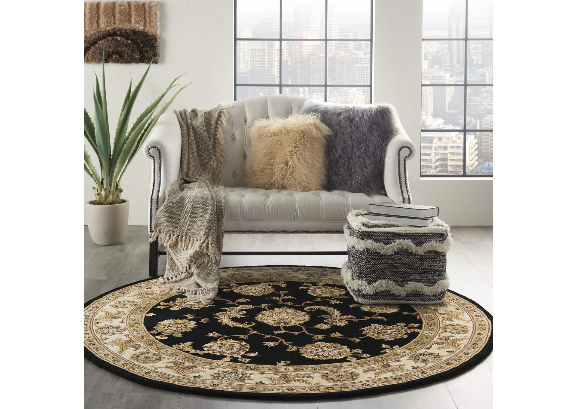 Nourison 2000 7' Round Black Area Rug,Nourison