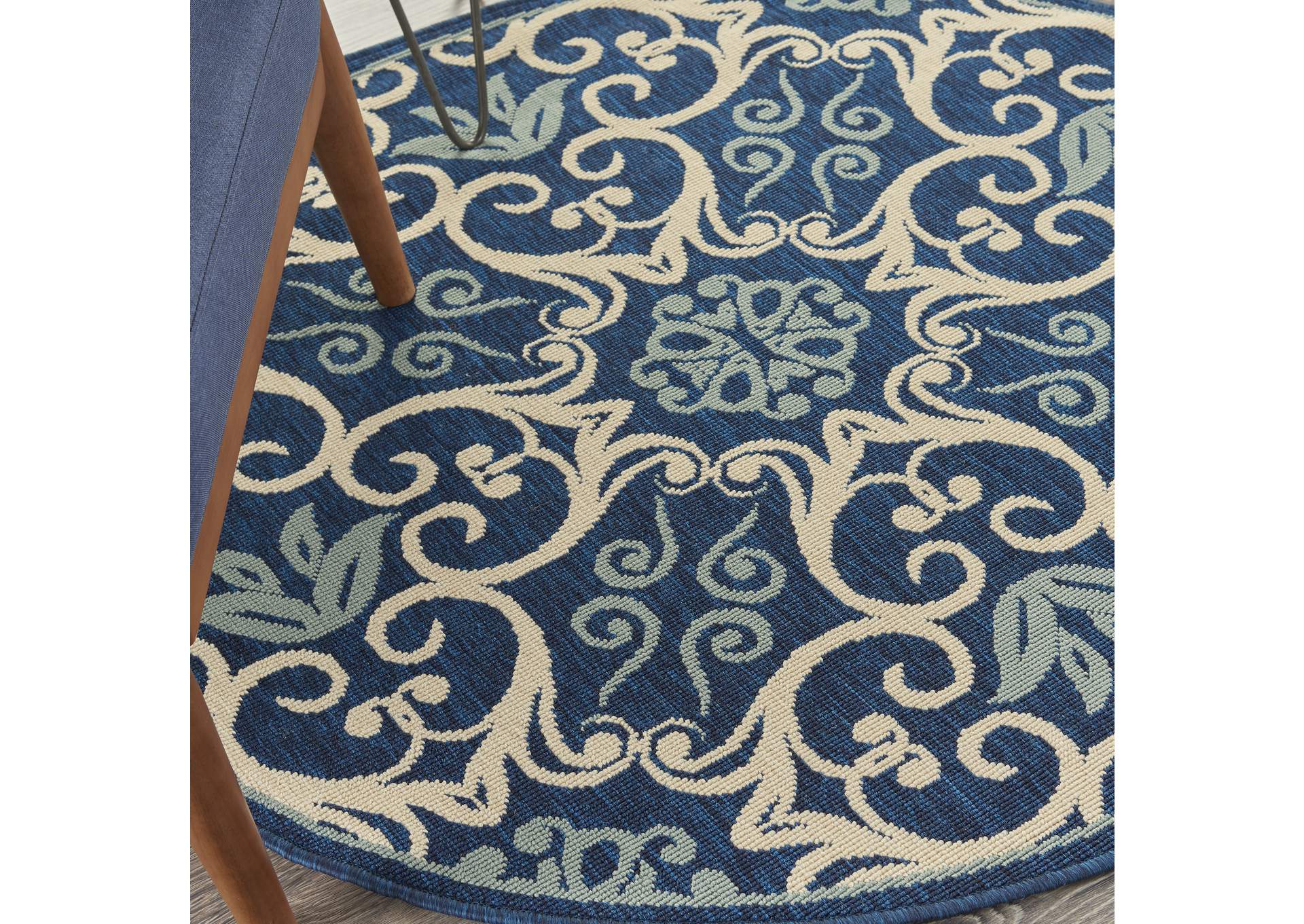 Nourison Caribbean CRB02 Dark Blue 4' Round Area Rug,Nourison